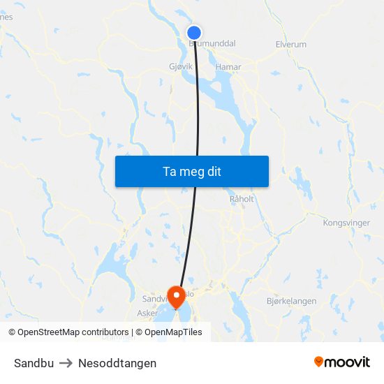 Sandbu to Nesoddtangen map