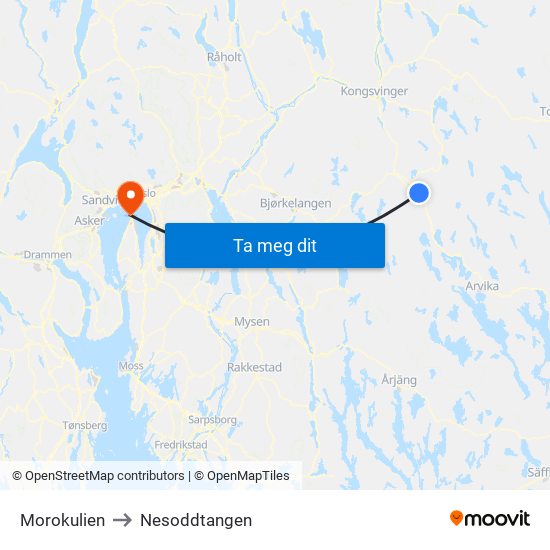 Morokulien to Nesoddtangen map