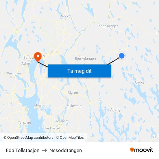 Eda Tollstasjon to Nesoddtangen map