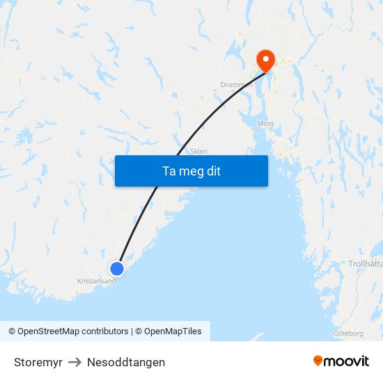 Storemyr to Nesoddtangen map