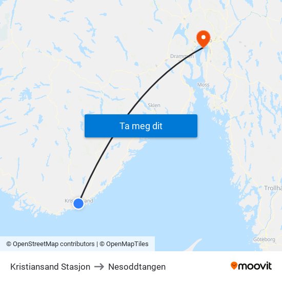 Kristiansand Stasjon to Nesoddtangen map