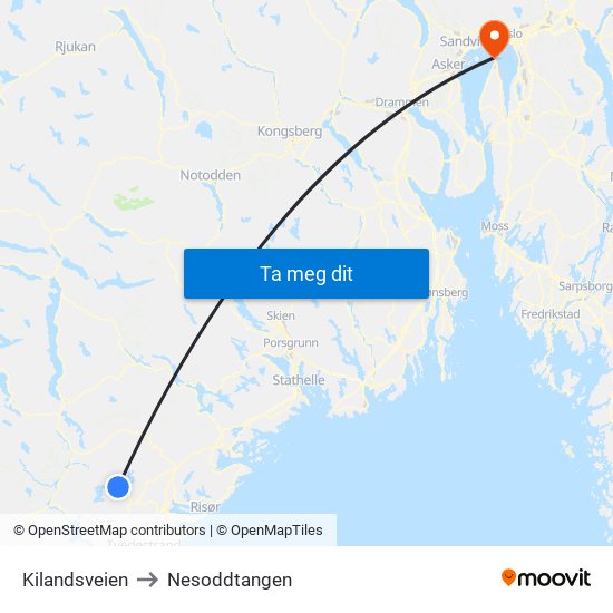 Kilandsveien to Nesoddtangen map