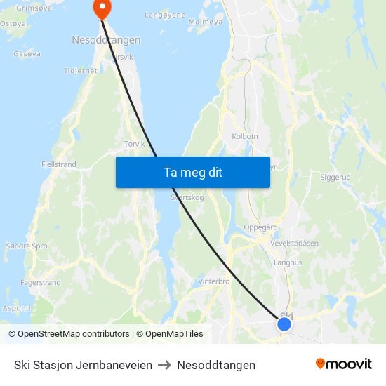 Ski Stasjon Jernbaneveien to Nesoddtangen map