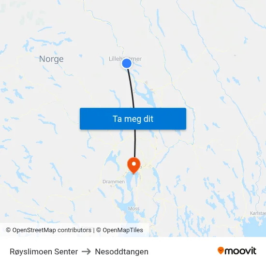 Røyslimoen Senter to Nesoddtangen map