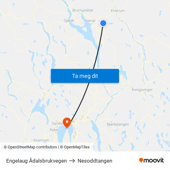 Engelaug Ådalsbrukvegen to Nesoddtangen map