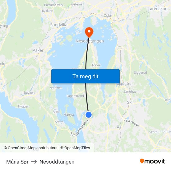 Måna Sør to Nesoddtangen map