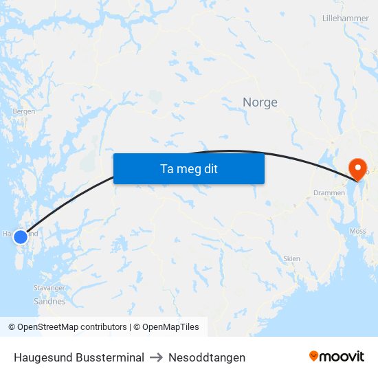Haugesund Bussterminal to Nesoddtangen map