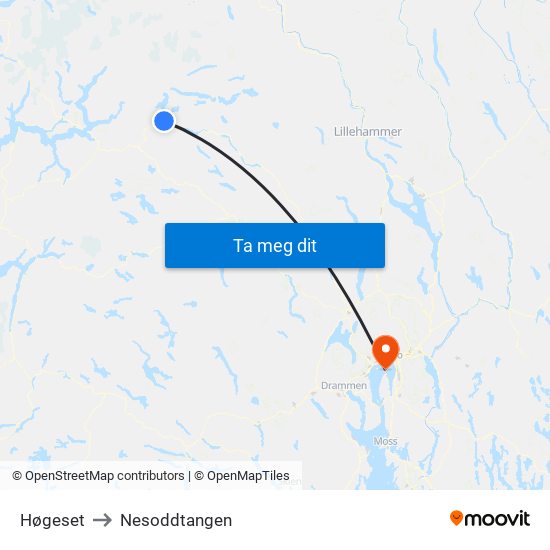 Høgeset to Nesoddtangen map