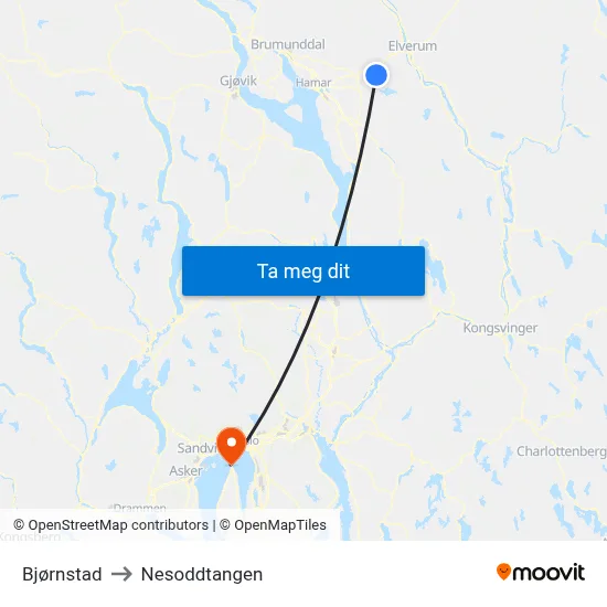 Bjørnstad to Nesoddtangen map