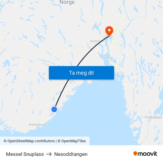 Messel Snuplass to Nesoddtangen map