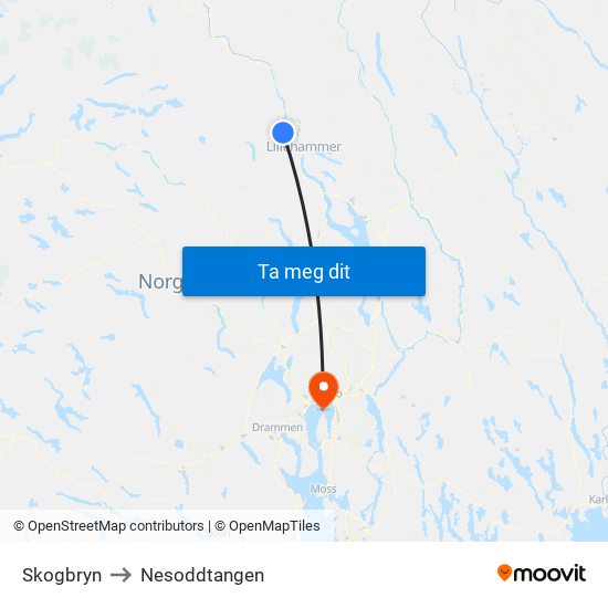 Skogbryn to Nesoddtangen map