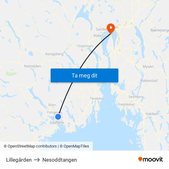 Lillegården to Nesoddtangen map