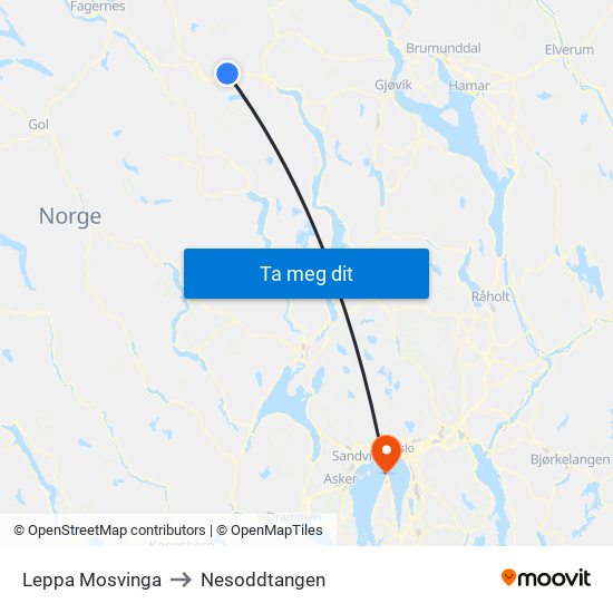 Leppa Mosvinga to Nesoddtangen map