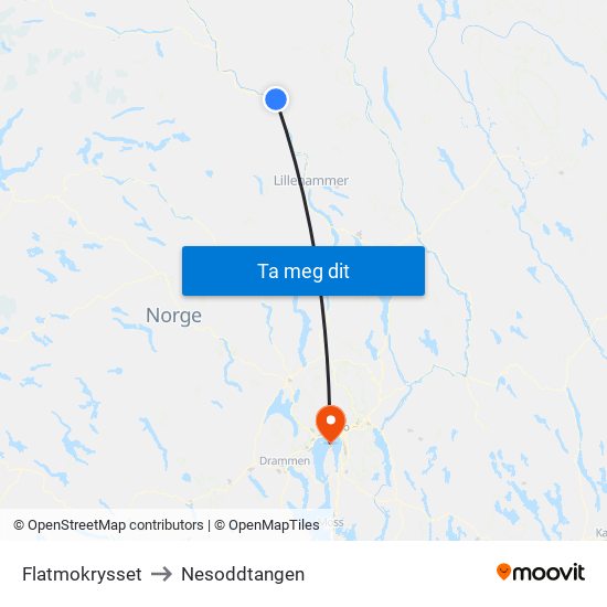 Flatmokrysset to Nesoddtangen map