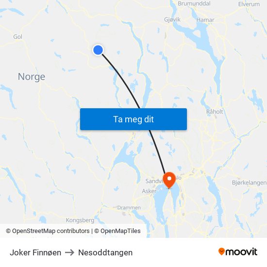 Joker Finnøen to Nesoddtangen map