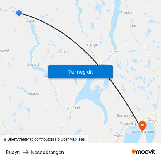 Buøyni to Nesoddtangen map