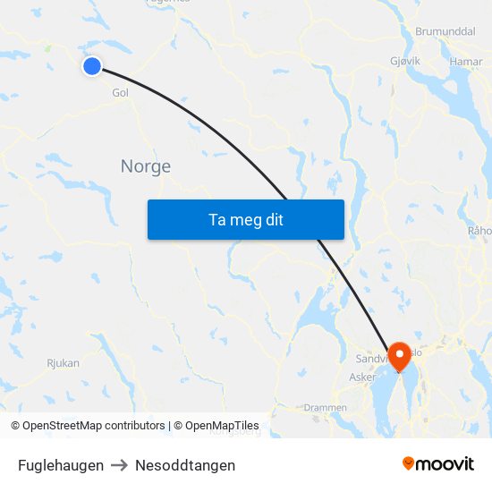 Fuglehaugen to Nesoddtangen map