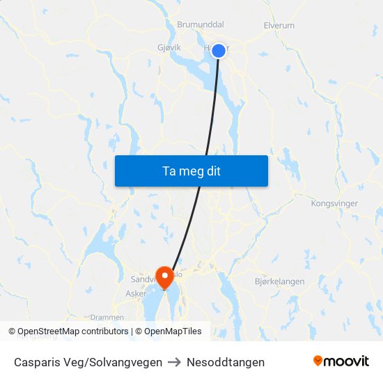 Casparis Veg/Solvangvegen to Nesoddtangen map