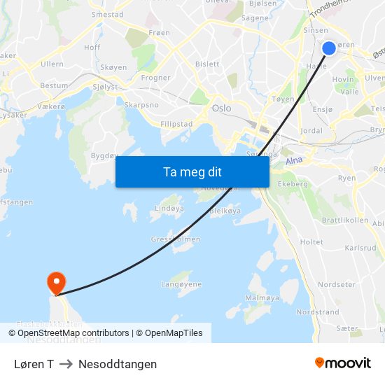 Løren T to Nesoddtangen map