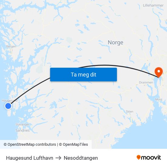 Haugesund Lufthavn to Nesoddtangen map