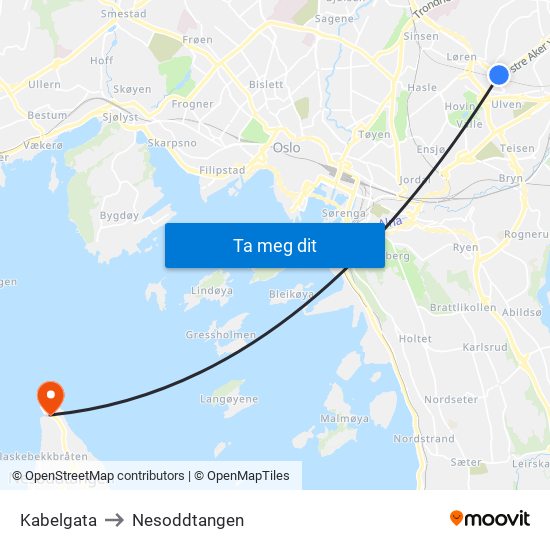 Kabelgata to Nesoddtangen map