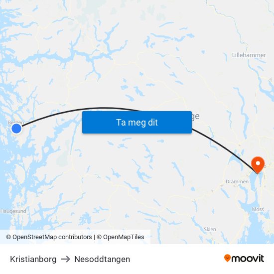 Kristianborg to Nesoddtangen map
