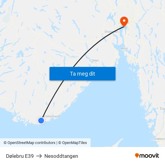 Dølebru E39 to Nesoddtangen map