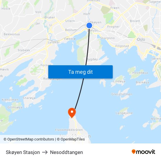 Skøyen Stasjon to Nesoddtangen map