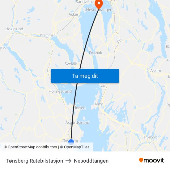 Tønsberg Rutebilstasjon to Nesoddtangen map