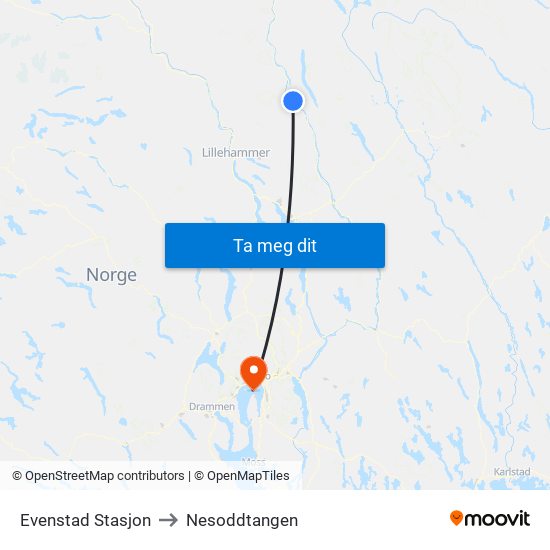 Evenstad Stasjon to Nesoddtangen map