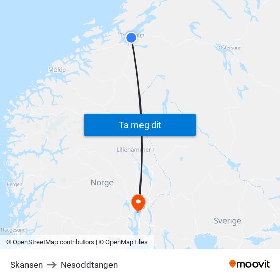 Skansen to Nesoddtangen map