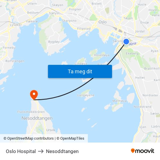 Oslo Hospital to Nesoddtangen map