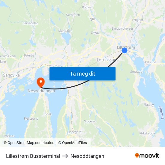 Lillestrøm Bussterminal to Nesoddtangen map