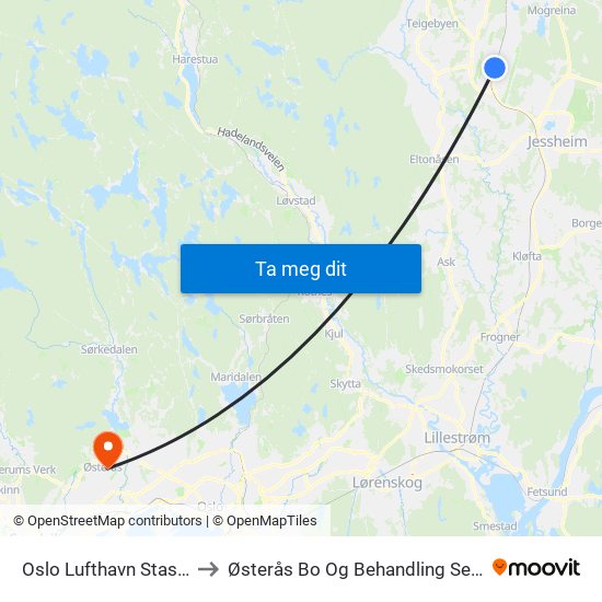 Oslo Lufthavn Stasjon to Østerås Bo Og Behandling Senter map