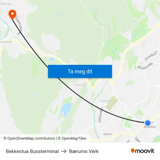 Bekkestua Bussterminal to Bærums Verk map