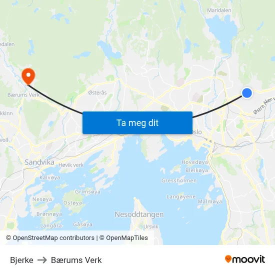 Bjerke to Bærums Verk map