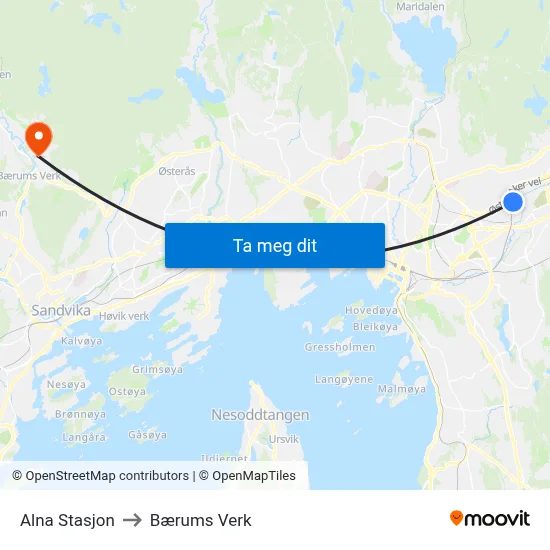 Alna Stasjon to Bærums Verk map
