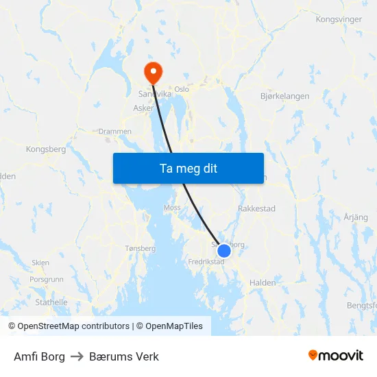 Amfi Borg to Bærums Verk map