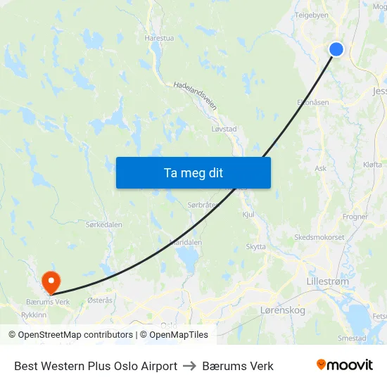 Best Western Plus Oslo Airport to Bærums Verk map