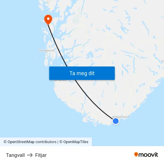 Tangvall to Fitjar map