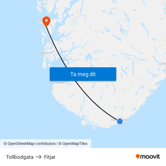 Tollbodgata to Fitjar map