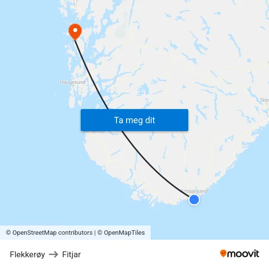 Flekkerøy to Fitjar map