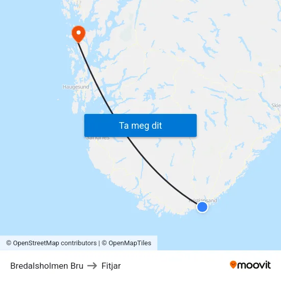 Bredalsholmen Bru to Fitjar map