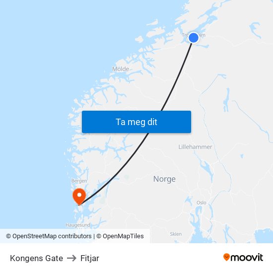 Kongens Gate to Fitjar map