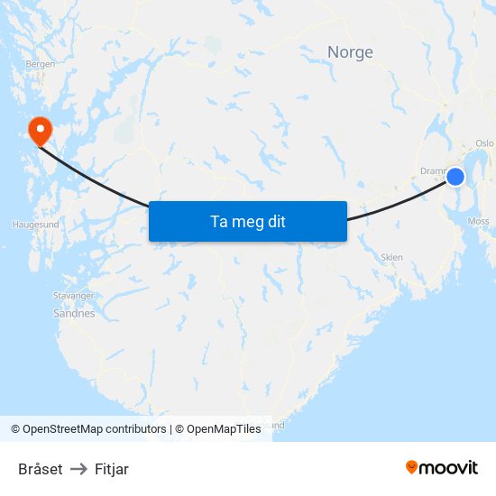 Bråset to Fitjar map