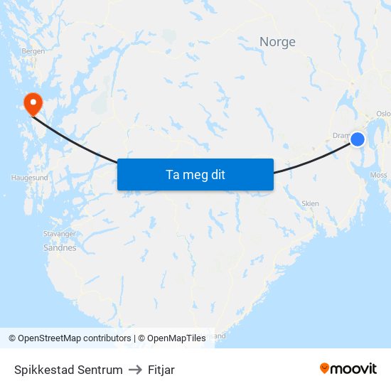 Spikkestad Sentrum to Fitjar map