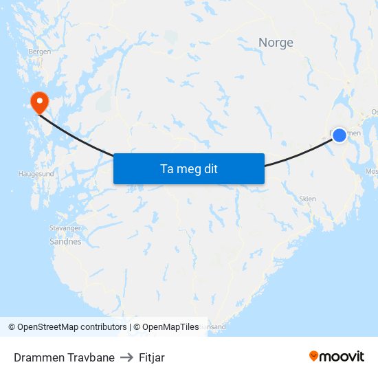 Drammen Travbane to Fitjar map