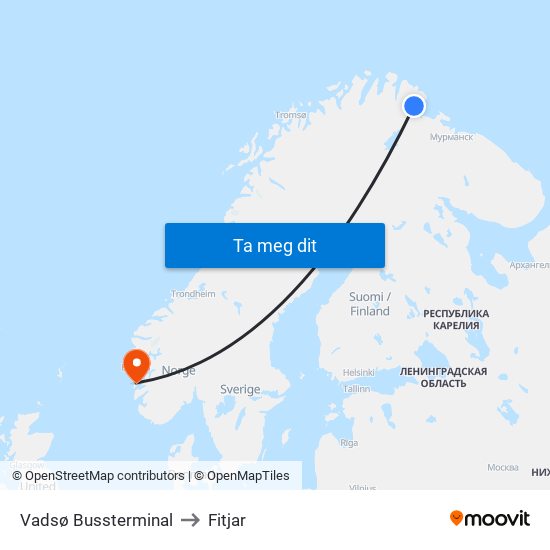 Vadsø Bussterminal to Fitjar map