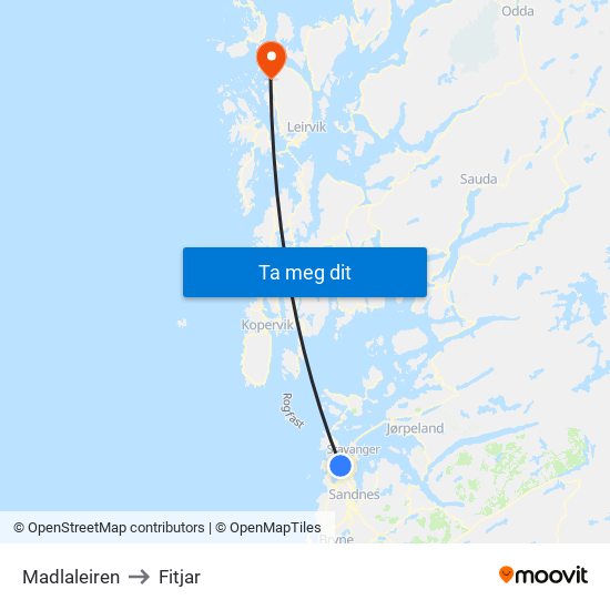Madlaleiren to Fitjar map