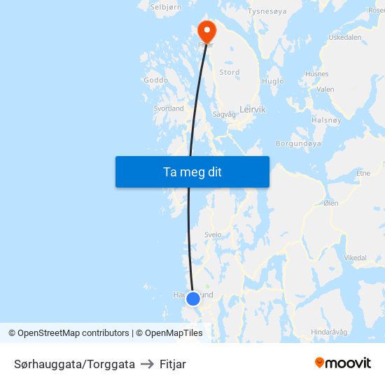 Sørhauggata/Torggata to Fitjar map